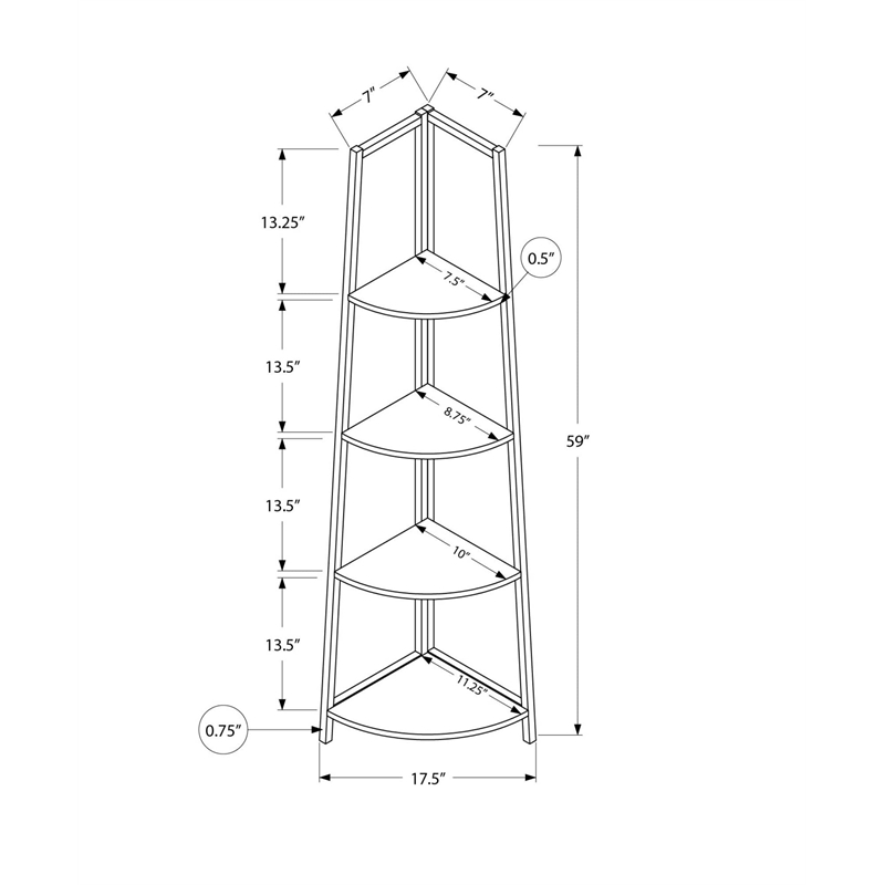 Pemberly Row Corner Bookshelf Etagere 4-Tier 60