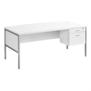 Pemberly Row Computer Desk 72&quotL Commercial Grade File Drawer in White and Silver