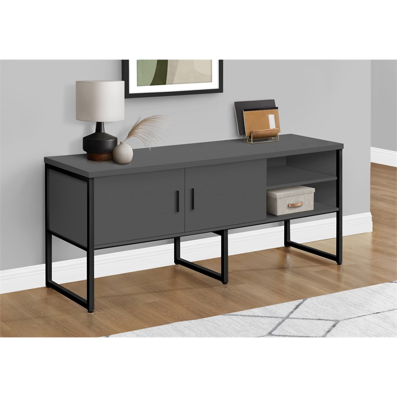 Pemberly Row Office Credenza Home Office Storage Commercial Grade - Gray & Black