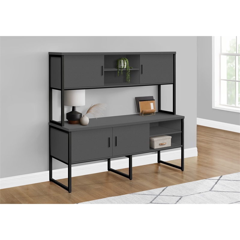 Pemberly Row Office Credenza Home Office Storage Commercial Grade - Gray & Black