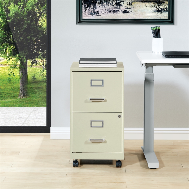 Pemberly Row 2-Drawers Mobile Locking Metal File Cabinet in Tan