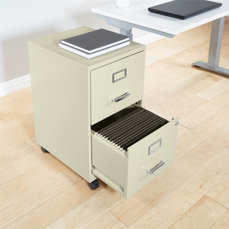 Pemberly Row 2-Drawers Mobile Locking Metal File Cabinet in Tan