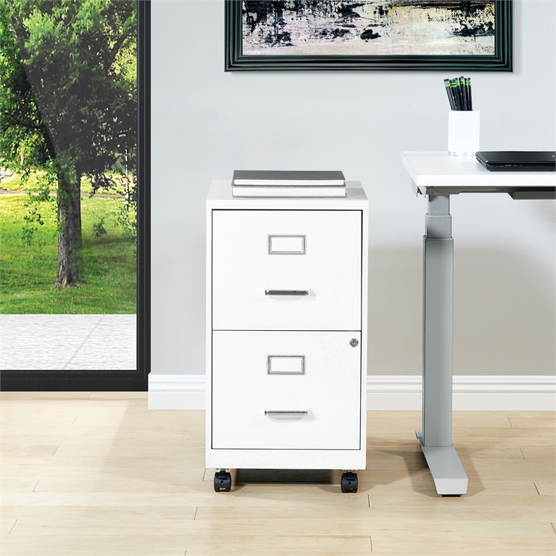 Pemberly Row 2-Drawers Mobile Locking Metal File Cabinet in White
