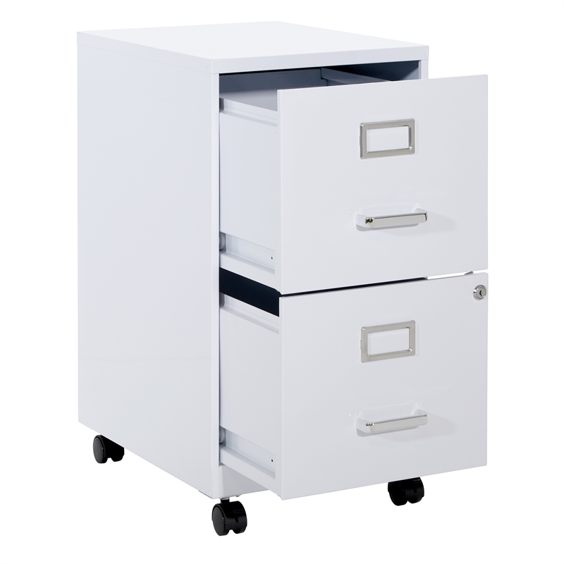 Pemberly Row 2-Drawers Mobile Locking Metal File Cabinet in White