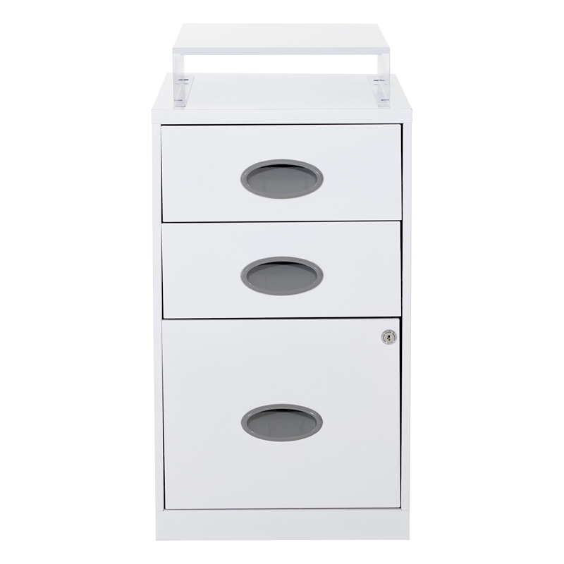 Pemberly Row 3-Drawers Locking Metal File Cabinet with Top Shelf in White