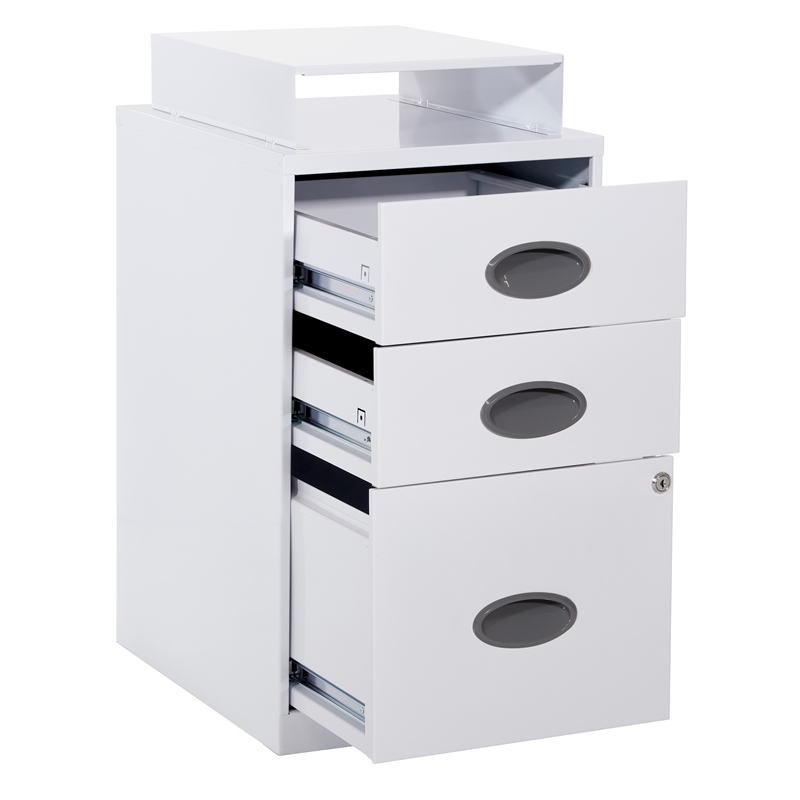 Pemberly Row 3-Drawers Locking Metal File Cabinet with Top Shelf in White