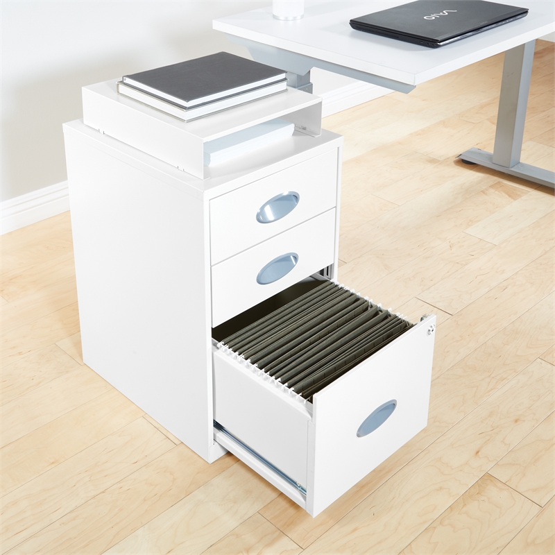 Pemberly Row 3-Drawers Locking Metal File Cabinet with Top Shelf in White