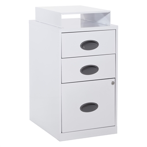 Pemberly Row 3-Drawers Locking Metal File Cabinet with Top Shelf in White