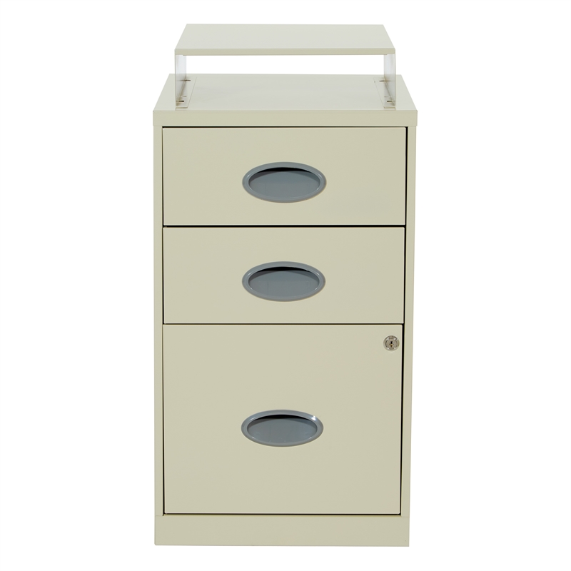 Pemberly Row 3-Drawers Locking Metal File Cabinet with Top Shelf in Tan