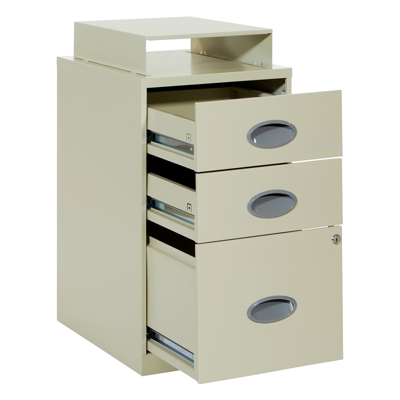 Pemberly Row 3-Drawers Locking Metal File Cabinet with Top Shelf in Tan