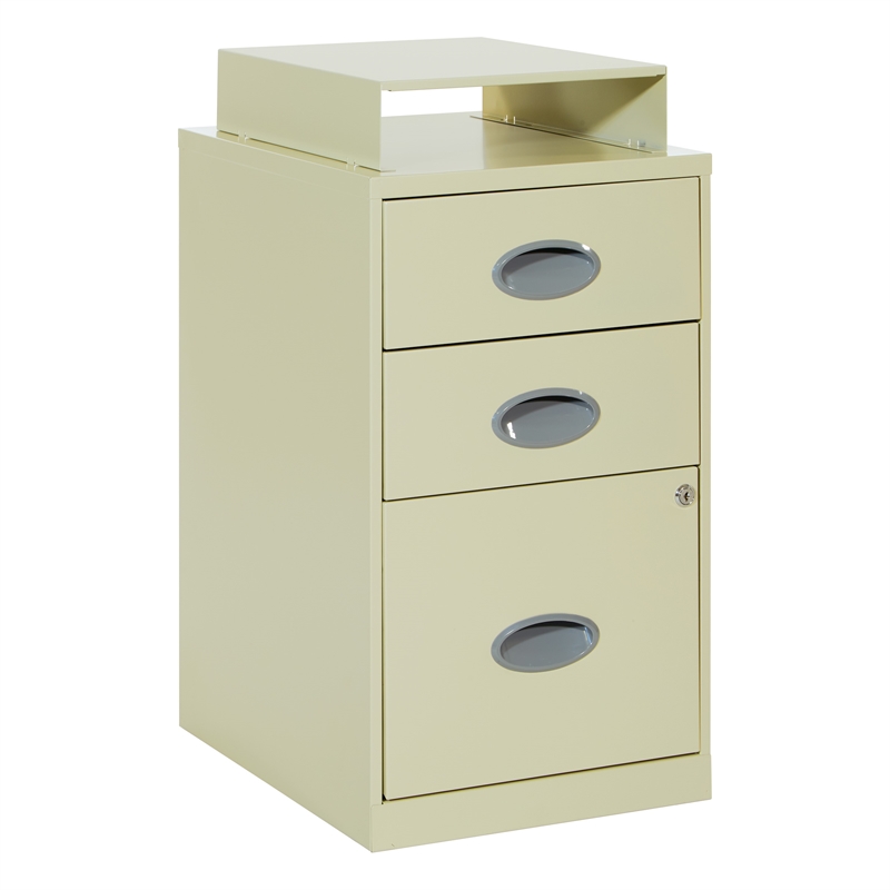 Pemberly Row 3-Drawers Locking Metal File Cabinet with Top Shelf in Tan