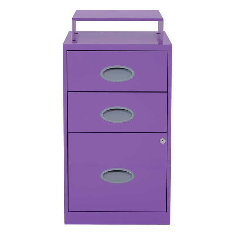 Pemberly Row 3-Drawers Locking Metal File Cabinet with Top Shelf in Purple