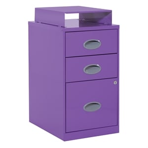 Pemberly Row 3-Drawers Locking Metal File Cabinet with Top Shelf in Purple