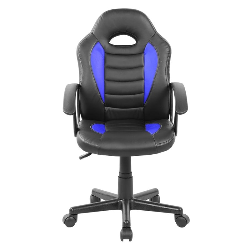 Pemberly Row Faux Leather Kids Gaming and Student Racer Chair in Blue/Black