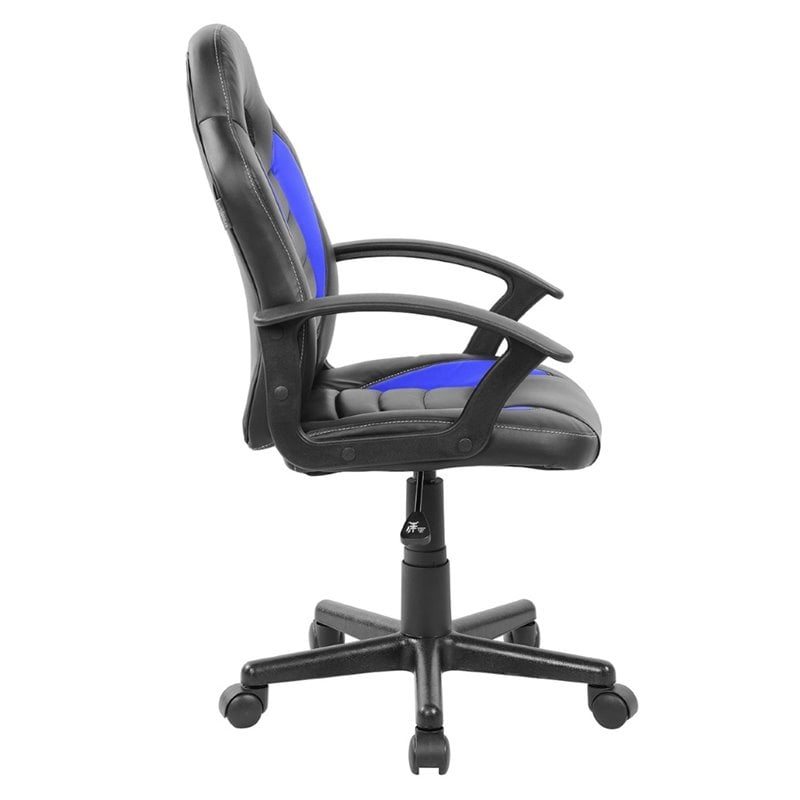 Pemberly Row Faux Leather Kids Gaming and Student Racer Chair in Blue/Black