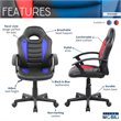 Pemberly Row Faux Leather Kids Gaming and Student Racer Chair in Blue/Black