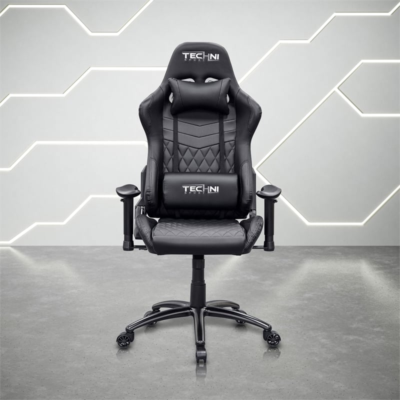 Pemberly Row Ergonomic High-Back Racer Style Gaming Chair in Black