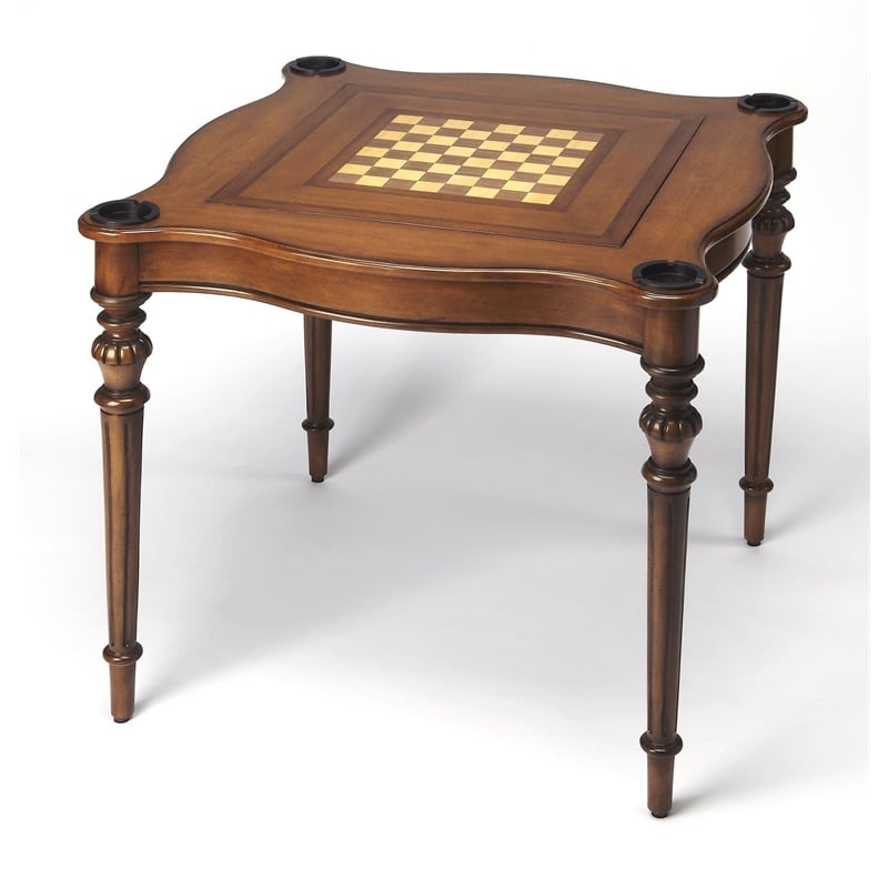 Pemberly Row Traditional Antique Cherry Wood Game Table in Brown