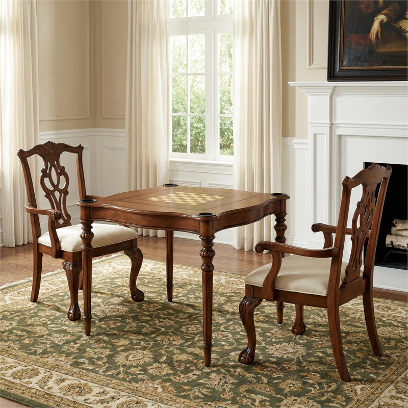 Pemberly Row Traditional Antique Cherry Wood Game Table in Brown