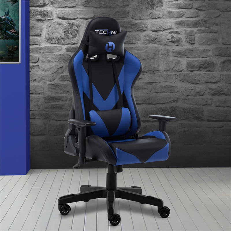 Pemberly Row Polyurethane and Steel Frame Office-PC Gaming Chair in Blue