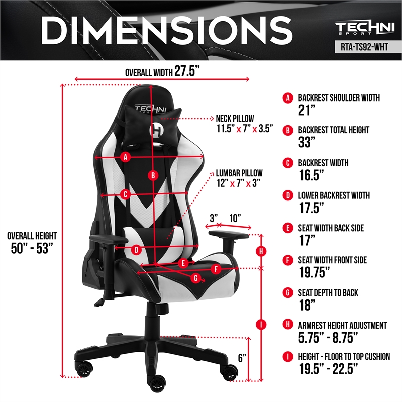 Pemberly Row Polyurethane and Steel Frame Office-PC Gaming Chair in White