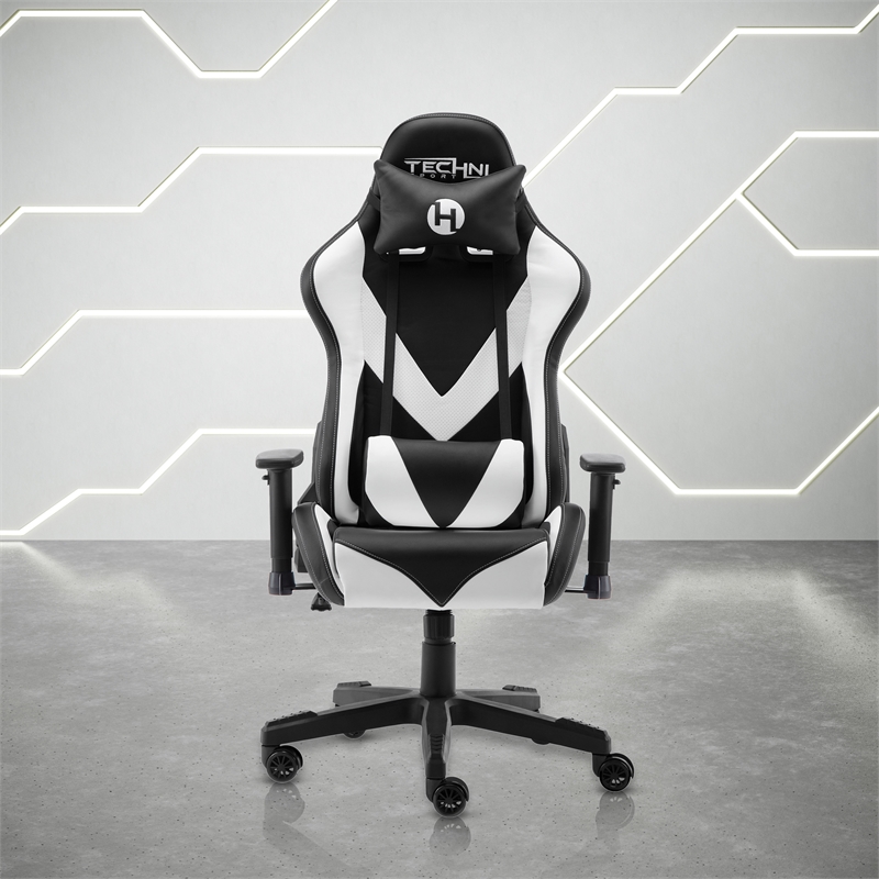 Pemberly Row Polyurethane and Steel Frame Office-PC Gaming Chair in White