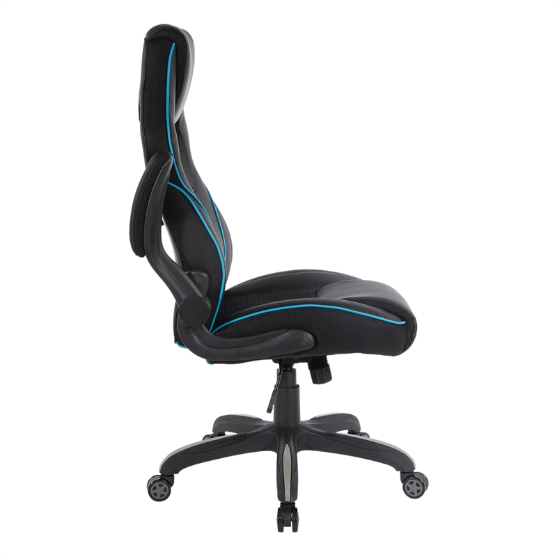 Pemberly Row Modern Gaming Chair in Black and Blue Faux Leather
