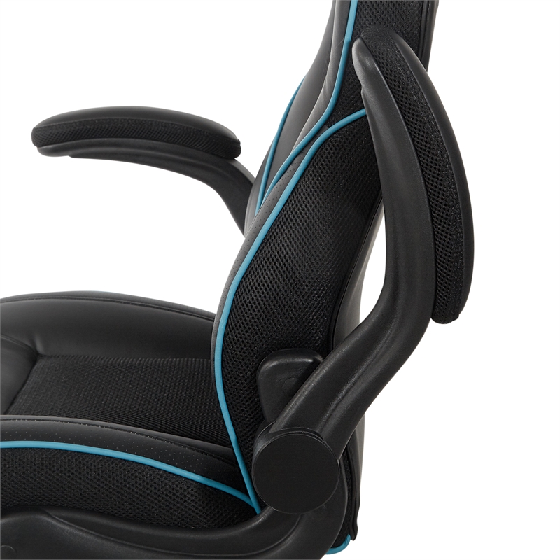Pemberly Row Modern Gaming Chair in Black and Blue Faux Leather