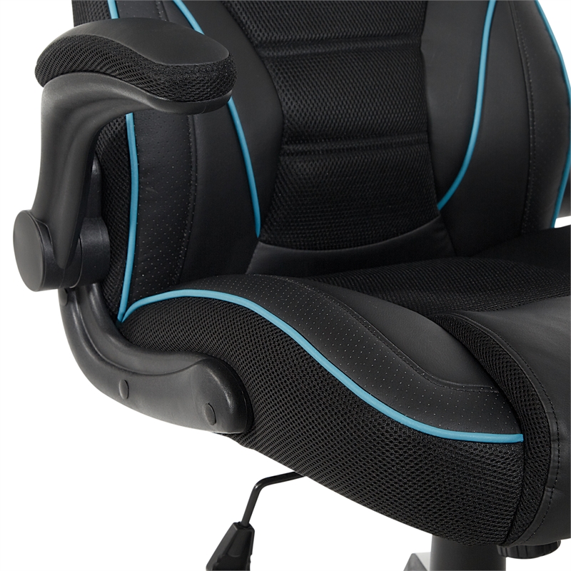 Pemberly Row Modern Gaming Chair in Black and Blue Faux Leather