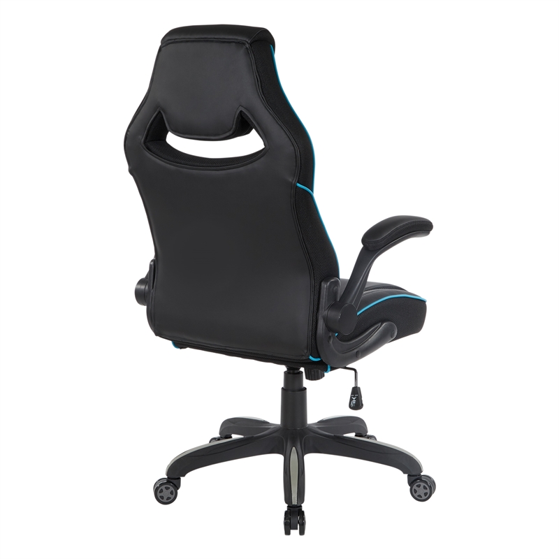 Pemberly Row Modern Gaming Chair in Black and Blue Faux Leather