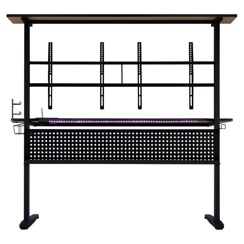 Pemberly Row Wood Top Gaming Table with 2 Metal Screen Holders in Black