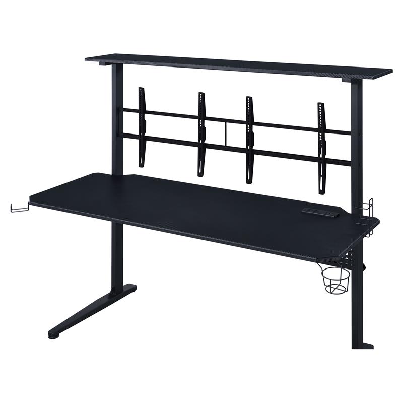 Pemberly Row Wood Top Gaming Table with 2 Metal Screen Holders in Black