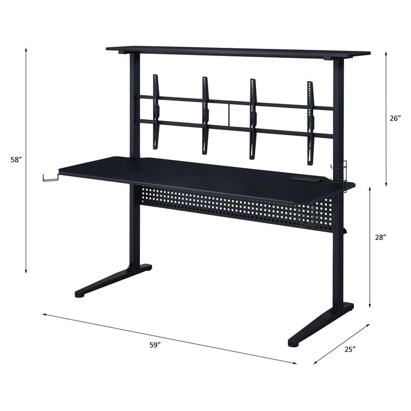 Pemberly Row Wood Top Gaming Table with 2 Metal Screen Holders in Black