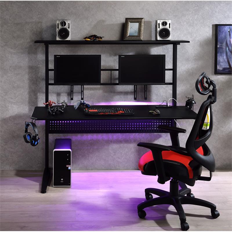 Pemberly Row Wood Top Gaming Table with 2 Metal Screen Holders in Black