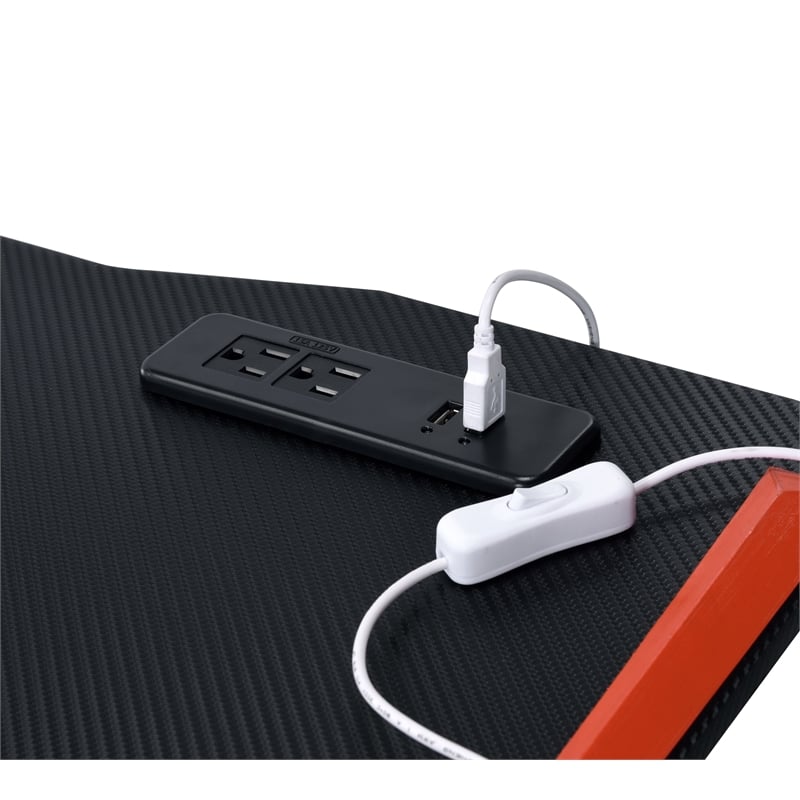 Pemberly Row Metal Frame Gaming Table with USB Port & LED Light in Black & Red