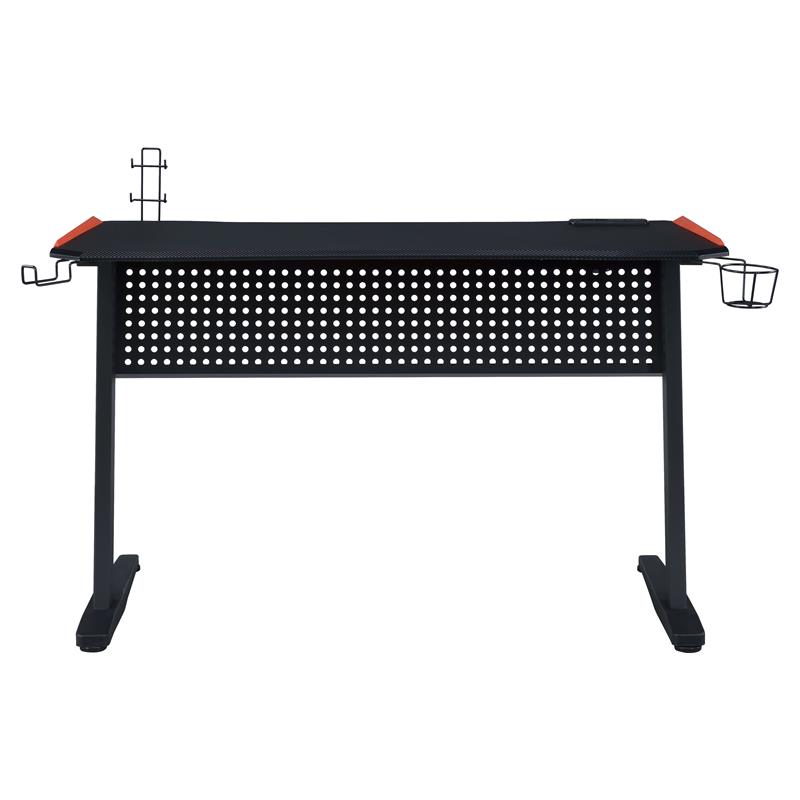 Pemberly Row Metal Frame Gaming Table with USB Port & LED Light in Black & Red