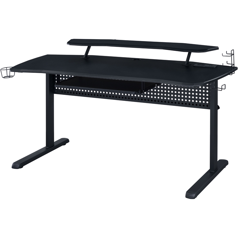 Pemberly Row Metal Frame Gaming Table with USB Port and LED Light in Black