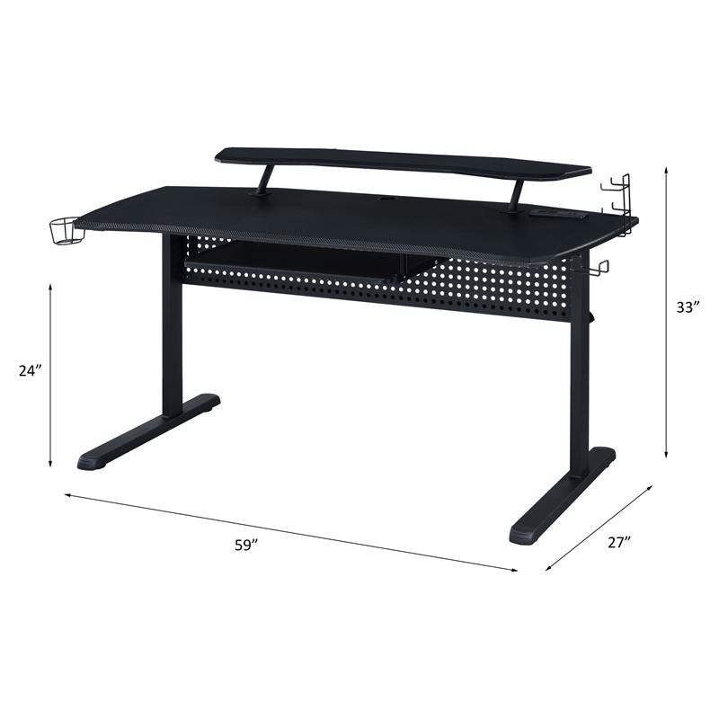 Pemberly Row Metal Frame Gaming Table with USB Port and LED Light in Black