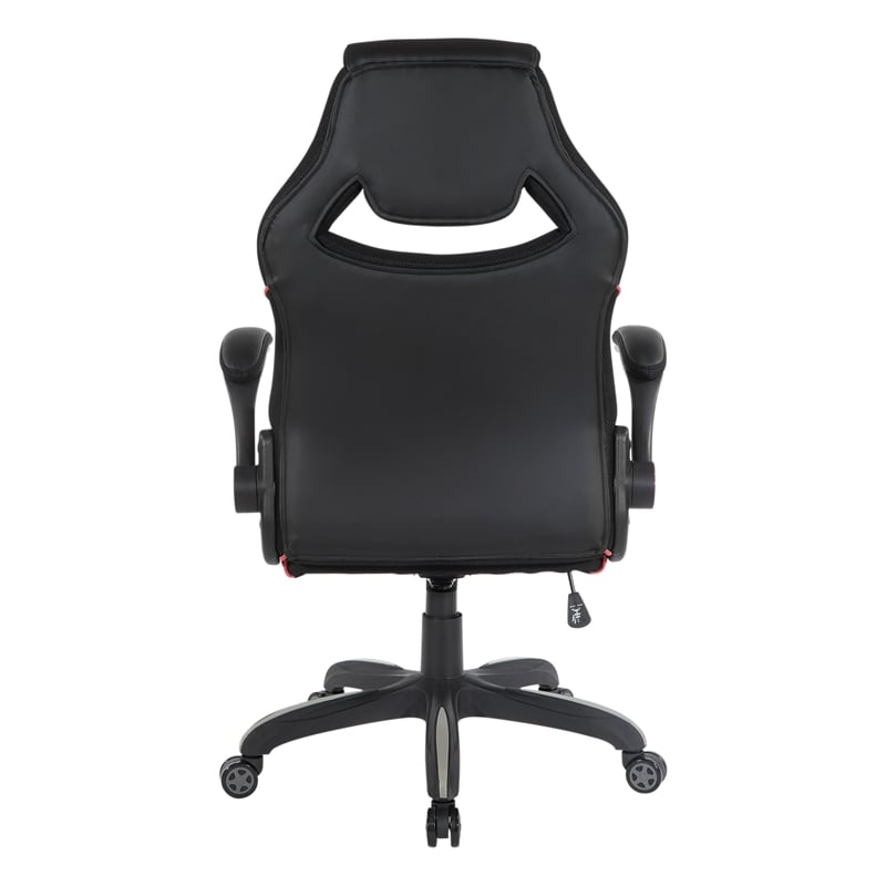 Pemberly Row Gaming Chair in Black Faux Leather with Red Trim