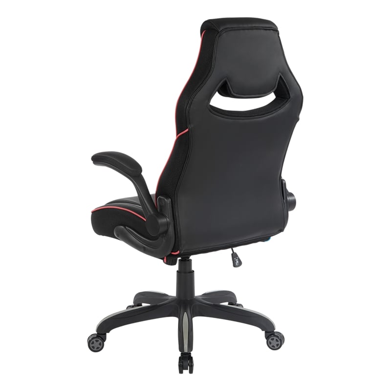 Pemberly Row Gaming Chair in Black Faux Leather with Red Trim