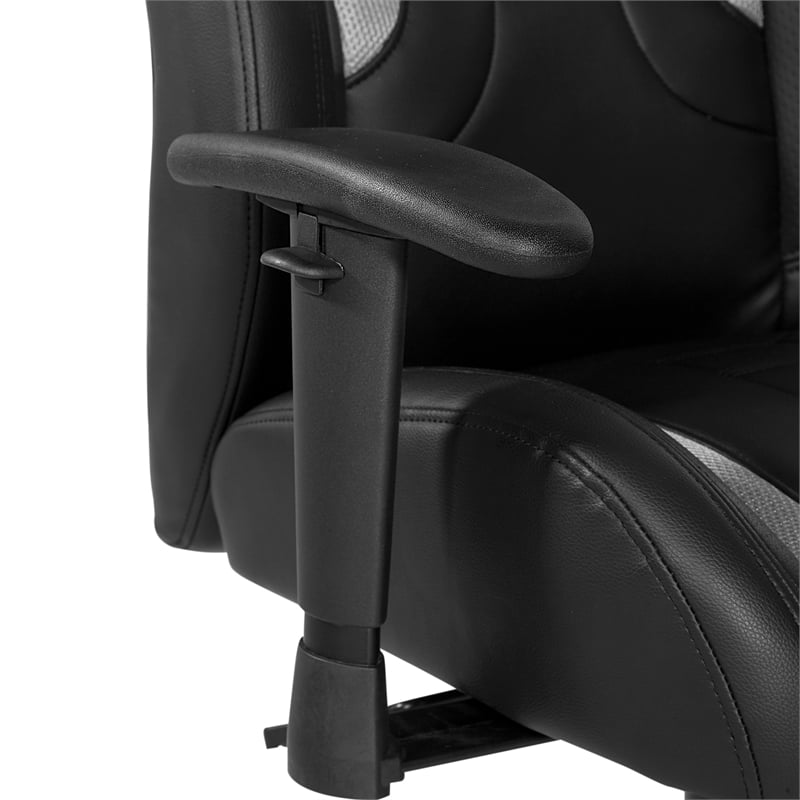 Pemberly Row Gaming Chair in Black Faux Leather and Gray Accents