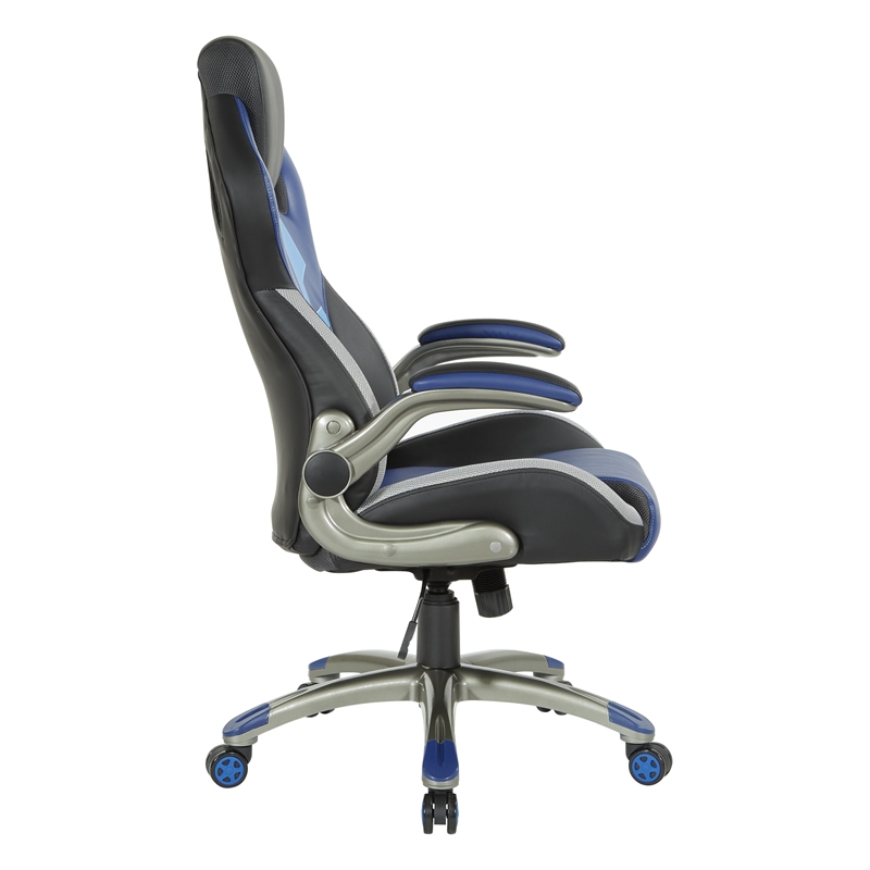 Pemberly Row Contemporary Gaming Chair in Blue Finish Faux Leather