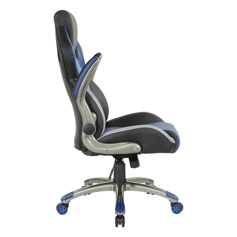 Pemberly Row Contemporary Gaming Chair in Blue Finish Faux Leather