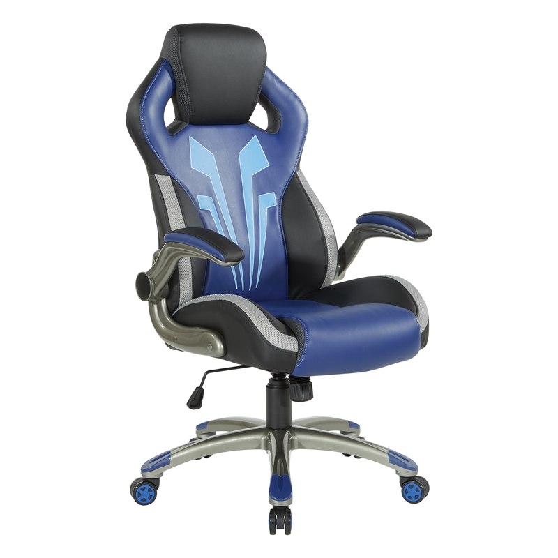 Pemberly Row Contemporary Gaming Chair in Blue Finish Faux Leather