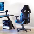 Pemberly Row Gaming Chair in Black Faux Leather with Blue Accents