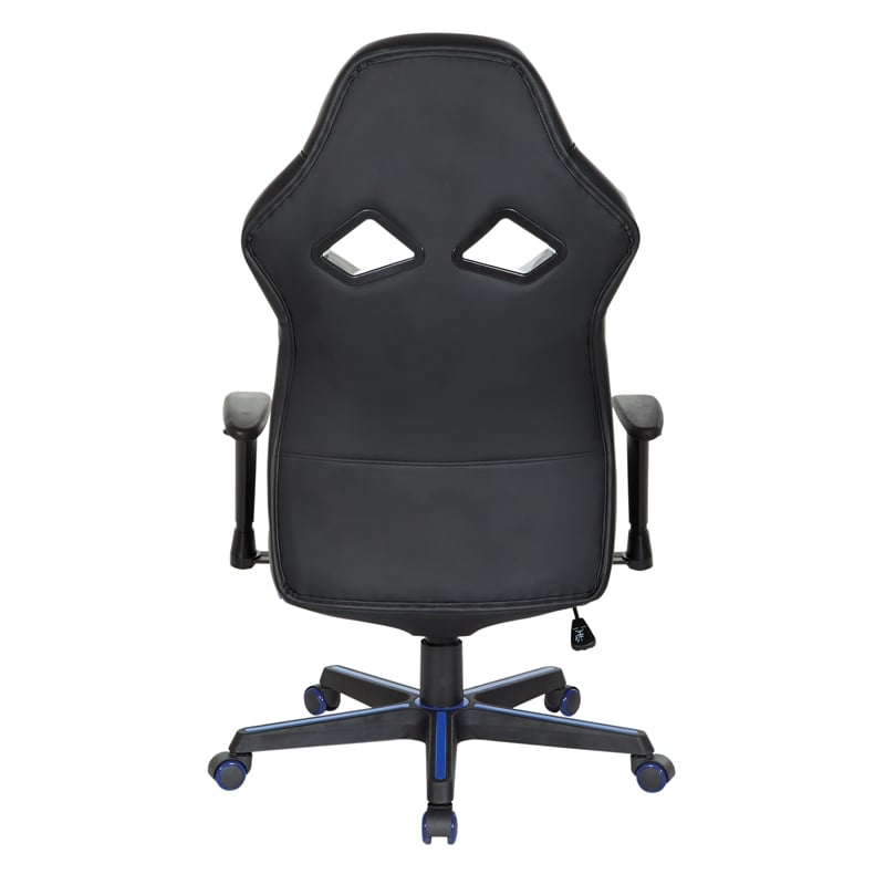 Pemberly Row Gaming Chair in Black Faux Leather with Blue Accents