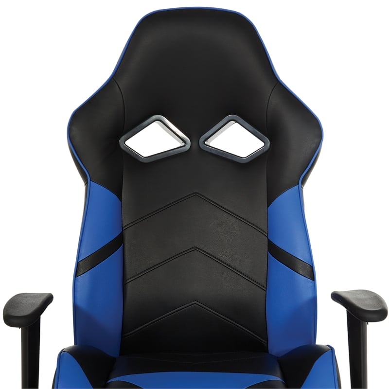 Pemberly Row Gaming Chair in Black Faux Leather with Blue Accents