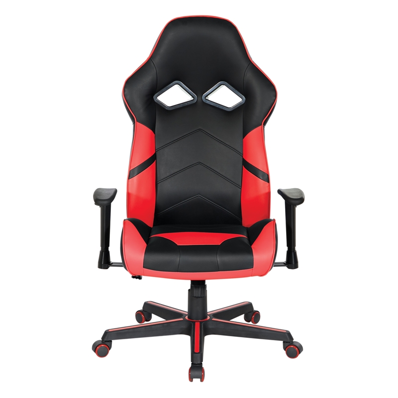 Pemberly Row Gaming Chair in Black Faux Leather with Red Accents