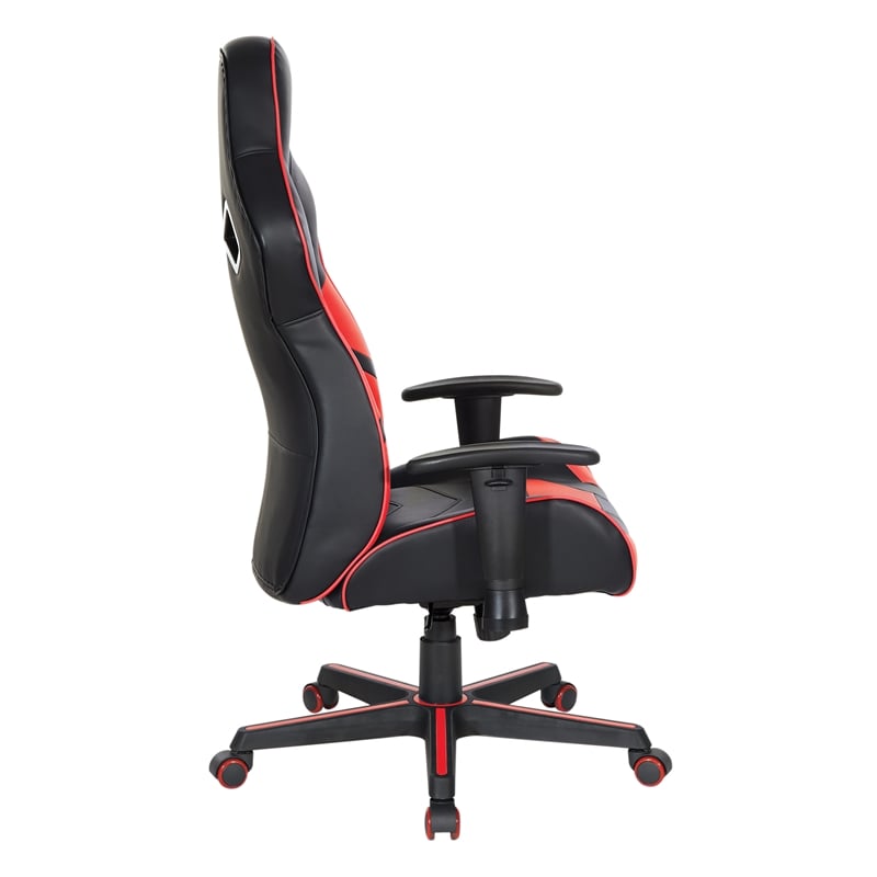 Pemberly Row Gaming Chair in Black Faux Leather with Red Accents