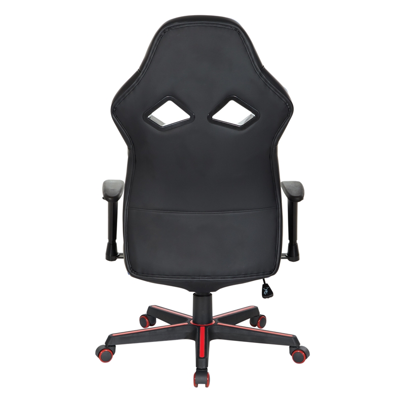 Pemberly Row Gaming Chair in Black Faux Leather with Red Accents